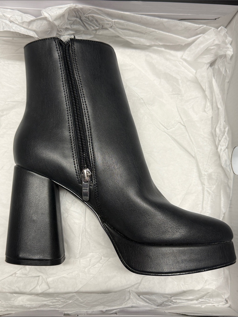 Nine West VELO3 Black Platform Block Heel Ankle Boots SZ 6.5M
